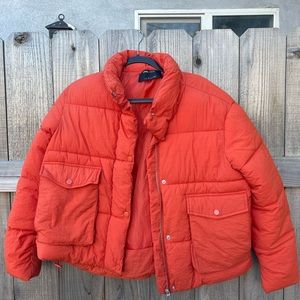 Orange puffer jacket, super cute and very warm. Women’s size small